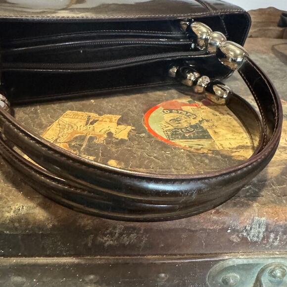 Dior Vintage Brown Burgundy Patent Leather Malice Bag SHW Authentic CoA - Picture 6 of 9